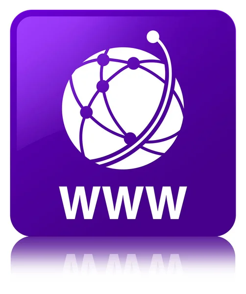 Www (globális hálózat ikon) lila négyzet gomb — Stock Fotó