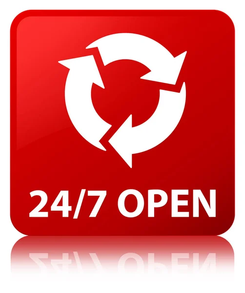 24/7 open red square button — Stock Photo, Image