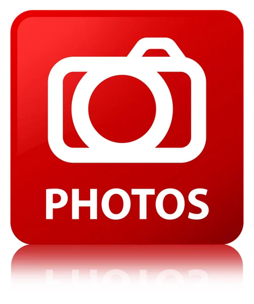 Fotos (icono de la cámara) botón cuadrado rojo —  Fotos de Stock