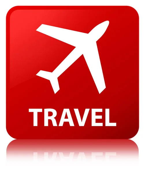Viaje (icono de avión) botón cuadrado rojo — Foto de Stock