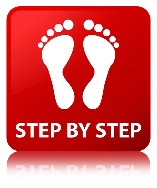 Step by step (footprint icon) red square button — Stock Photo, Image