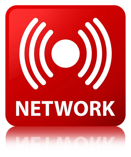Rede (ícone de sinal) botão quadrado vermelho — Fotografia de Stock