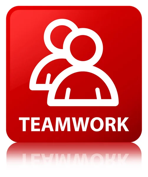 Trabalho em equipe (ícone de grupo) botão quadrado vermelho — Fotografia de Stock
