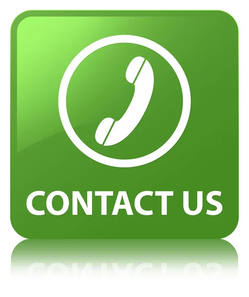 Contact us (phone icon round border) soft green square button — Stock Photo, Image