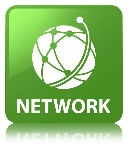 Pulsante quadrato verde soft network (icona della rete globale) — Foto Stock