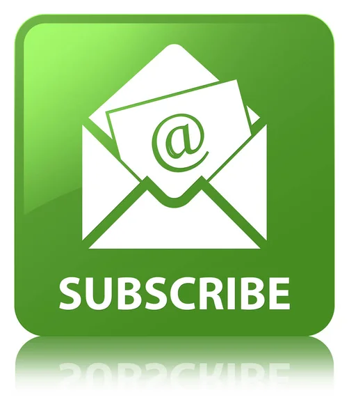 (Biuletyn e-mail ikona) miękki zielony kwadrat przycisk Subskrybuj — Zdjęcie stockowe