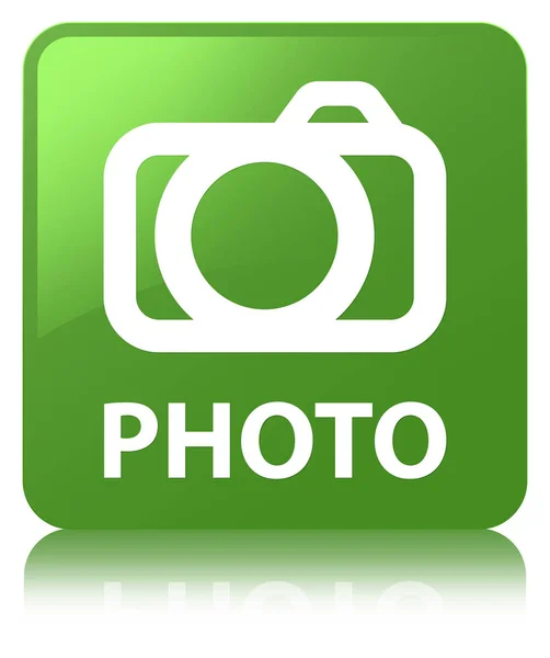 Fotoğraf (kamera simgesi) yumuşak yeşil kare düğme — Stok fotoğraf