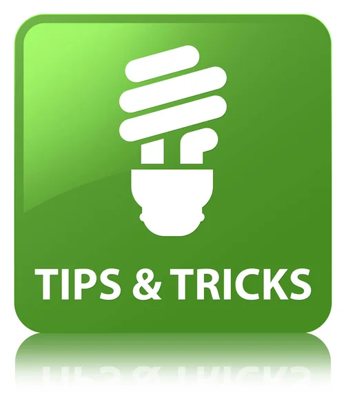 Tips and tricks (bulb icon) soft green square button — Stock Photo, Image