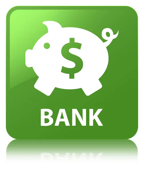 Banco (sinal de dólar caixa porquinho) botão quadrado verde macio — Fotografia de Stock