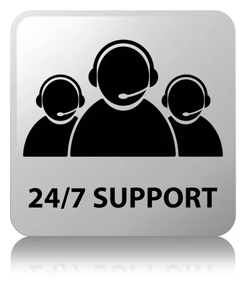 24/7 support (het pictogram van het team van het zorg van de klant) witte vierkante knop — Stockfoto