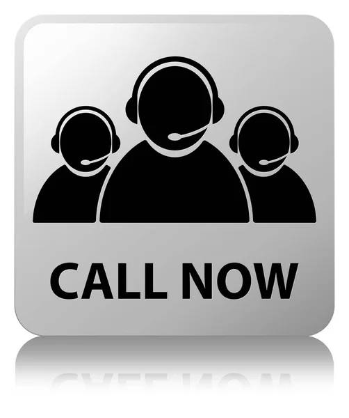 Call now (customer care team icon) white square button — Stock Photo, Image