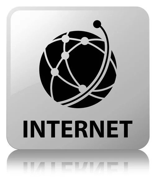Internet (ícone de rede global) botão quadrado branco — Fotografia de Stock