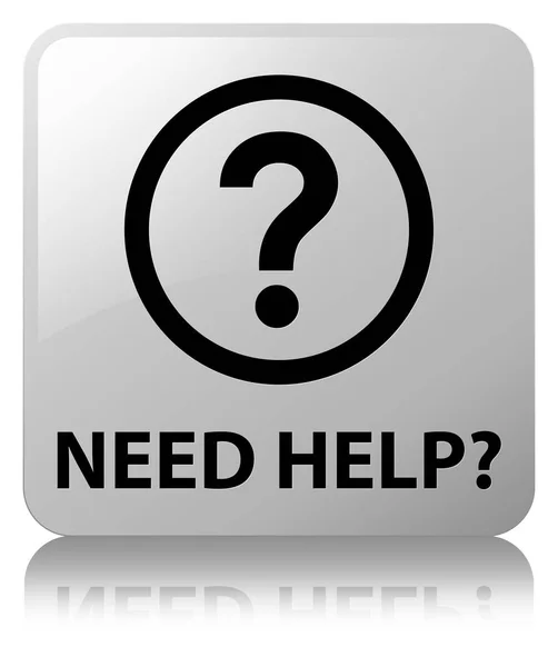 Precisa de ajuda (ícone de pergunta) botão quadrado branco — Fotografia de Stock