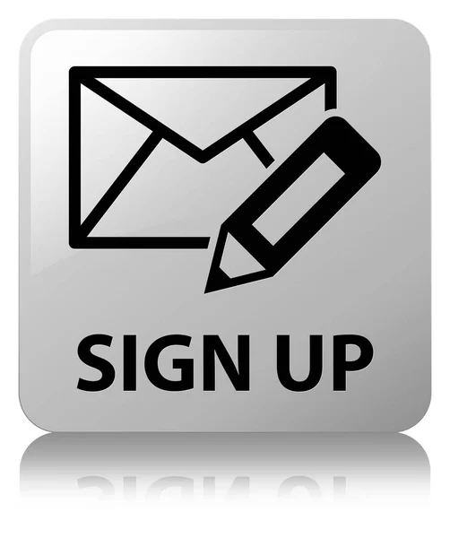 Sign up (edit mail icon) white square button — Stock Photo, Image