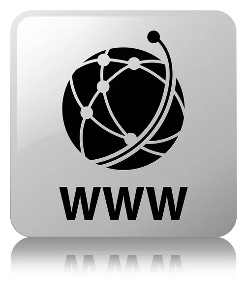 Www (küresel ağ simgesini) beyaz kare düğme — Stok fotoğraf