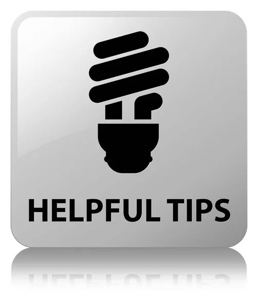 Χρήσιμες συμβουλές (εικονίδιο λάμπας) λευκό τετράγωνο κουμπί — Φωτογραφία Αρχείου