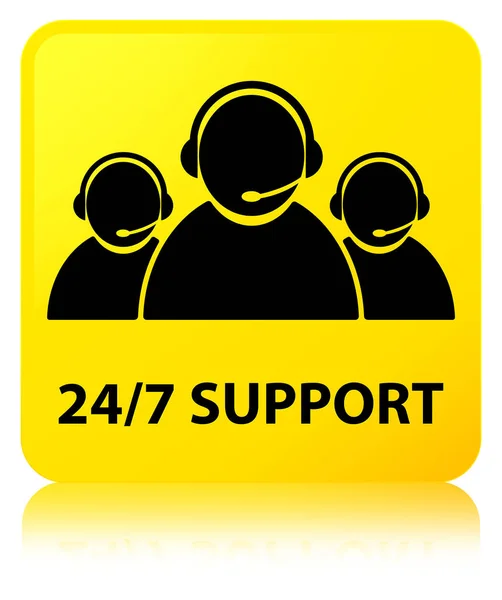 24 / 7 Support (Kundenbetreuungsteam-Symbol) gelber quadratischer Knopf — Stockfoto