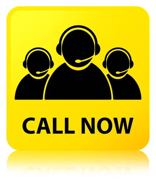 Call now (customer care team icon) yellow square button — Stock Photo, Image