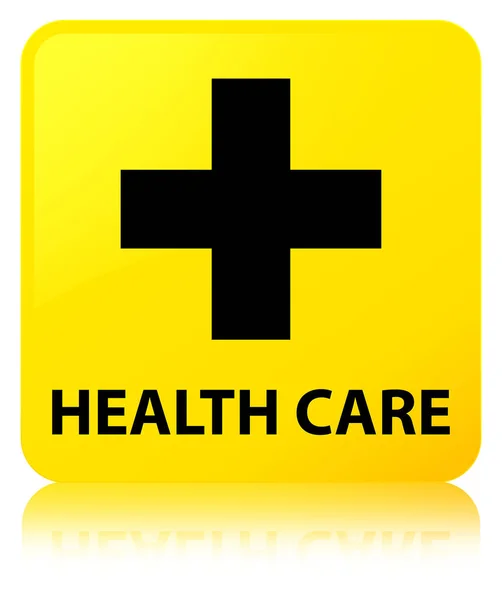 Layanan kesehatan (plus sign) tombol persegi kuning — Stok Foto