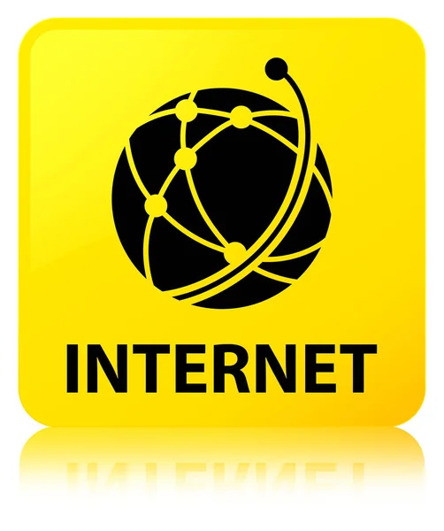 Кнопка Интернета (значок глобальной сети) желтого квадрата — стоковое фото