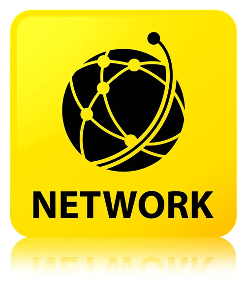 Rede (ícone de rede global) botão quadrado amarelo — Fotografia de Stock