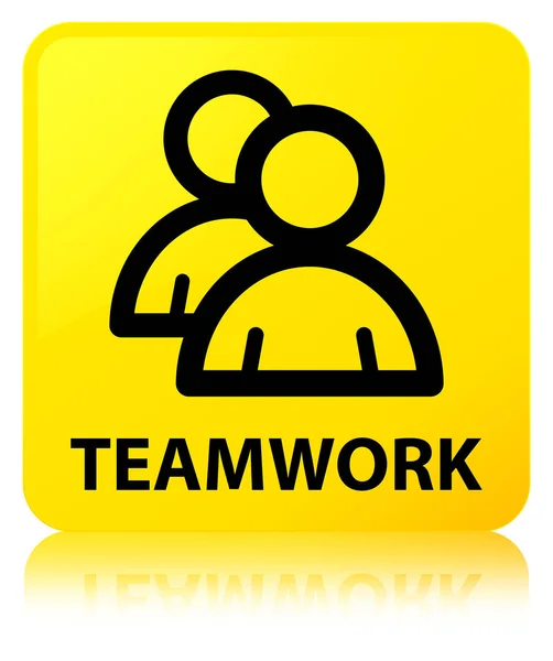 Teamwork (Gruppensymbol) gelber quadratischer Knopf — Stockfoto