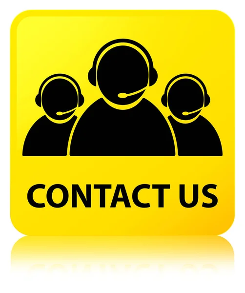 Contacte-nos (ícone da equipe de atendimento ao cliente) botão quadrado amarelo — Fotografia de Stock