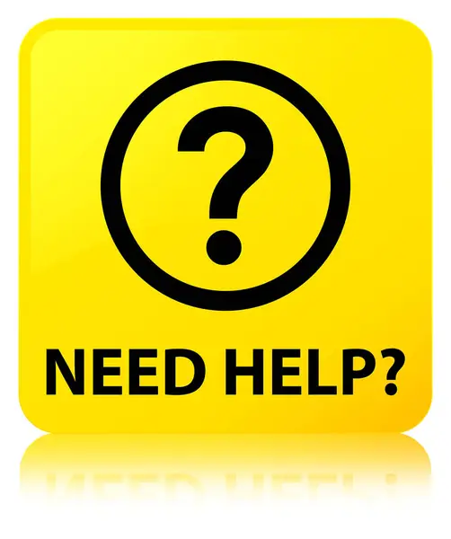 Besoin d'aide (icône de question) bouton carré jaune — Photo