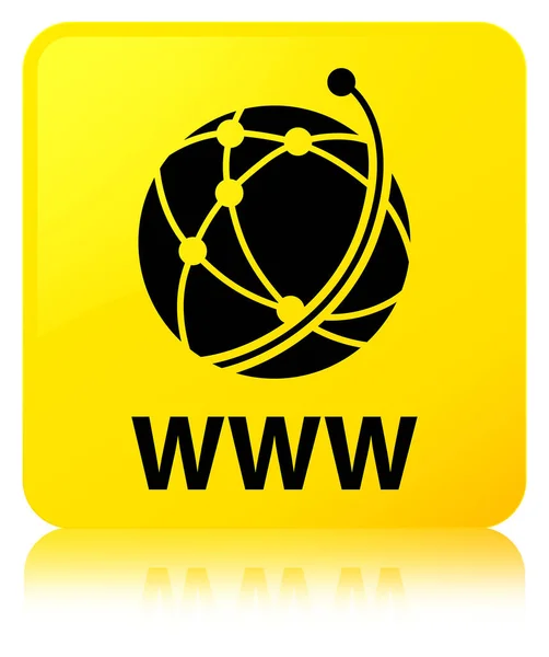 WWW (global network icon) yellow square button — Stock Photo, Image