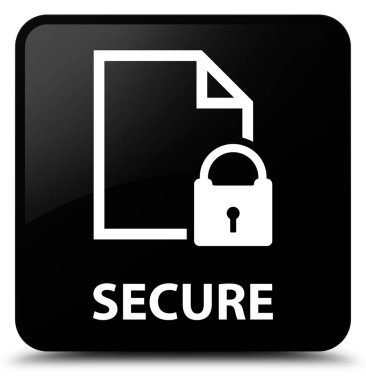 (Belge sayfa asma kilit simgesi) güvenli siyah kare düğme