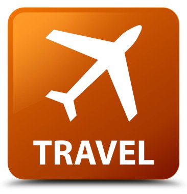 Seyahat (uçak simgesi) kahverengi kare düğme