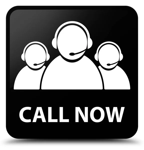 Call now (customer care team icon) black square button — Stock Photo, Image