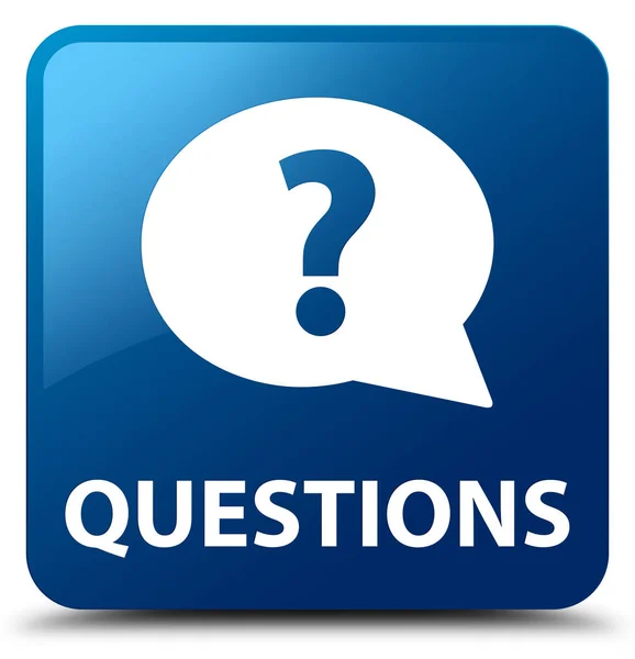 Questions (bubble icon) blue square button — Stock Photo, Image