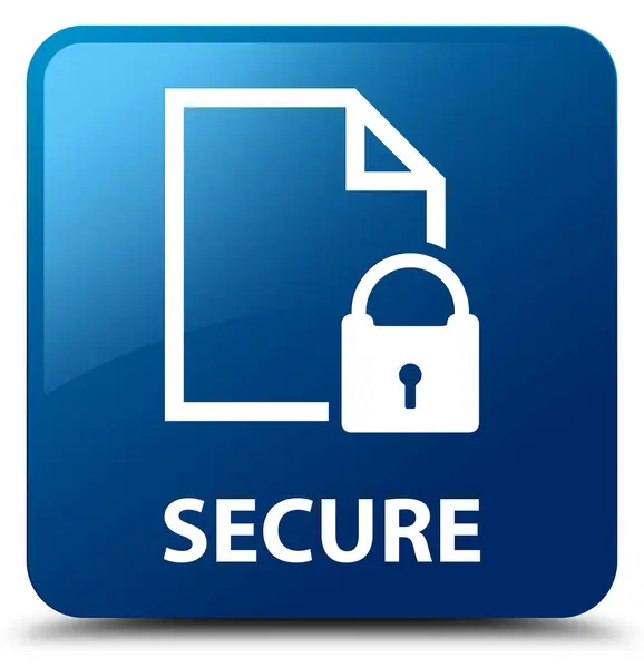 Secure (document page padlock icon) blue square button — Stock Photo, Image