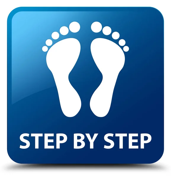 Step by step (footprint icon) blue square button — Stock Photo, Image