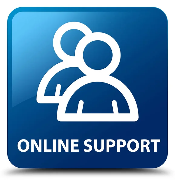 Online support (group icon) blue square button — Stock Photo, Image