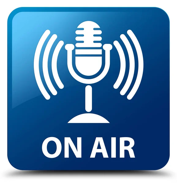 On air (mic icon) blue square button — Stock Photo, Image