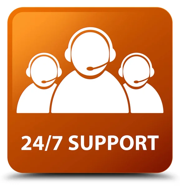 24 / 7 Supporto (icona del team di assistenza clienti) pulsante quadrato marrone — Foto Stock