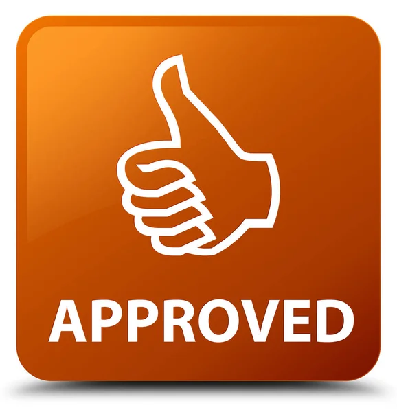 Approved (thumbs up icon) brown square button — Stock Photo, Image