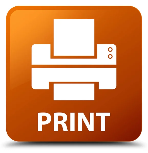 Друкувати (піктограма принтера) коричневу квадратну кнопку — стокове фото