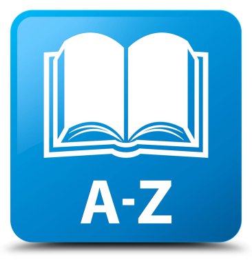 A-Z (kitap simgesi) camgöbeği mavi kare düğme