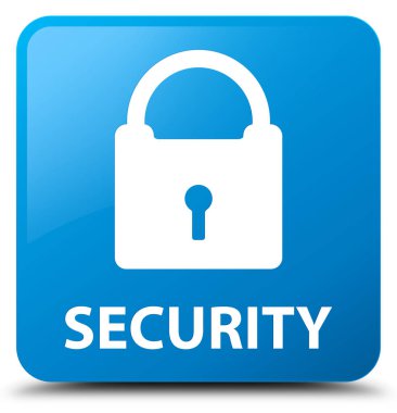 Güvenlik (asma kilit simgesi) camgöbeği mavi kare düğme