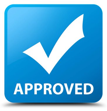 Onaylı (simge doğrulama) camgöbeği mavi kare düğme