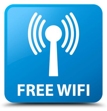 Ücretsiz wifi (wlan ağ) camgöbeği mavi kare düğme