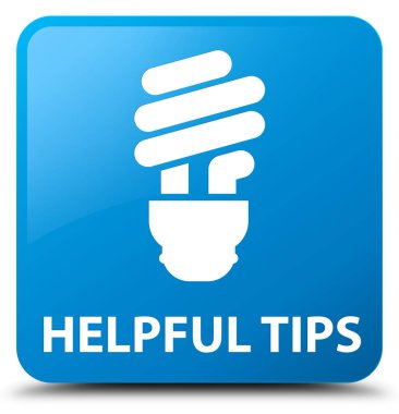 Yararlı ipuçları (ampul simgesi) camgöbeği mavi kare düğme