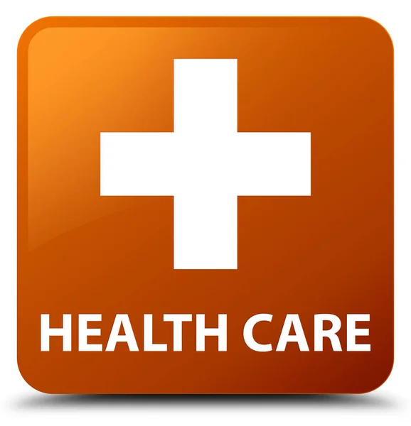 Health care (plus sign) brown square button — Stock Photo, Image