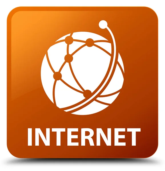 インターネット (グローバル ネットワーク アイコン) 茶色の正方形ボタン — ストック写真