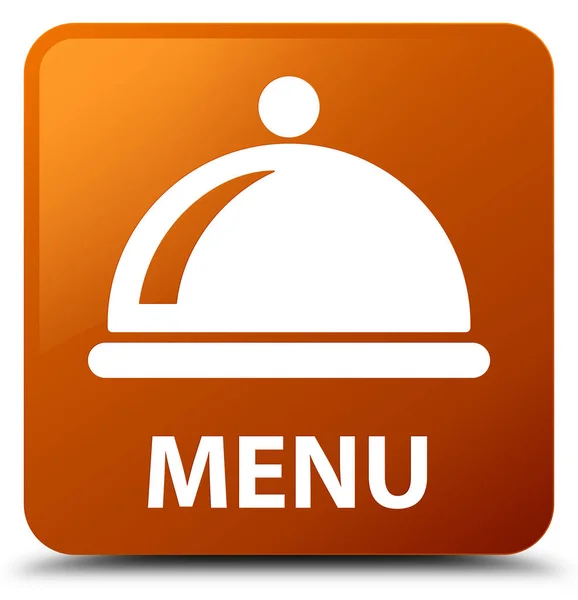 菜单 （食物菜图标） 棕色方形按钮 — 图库照片