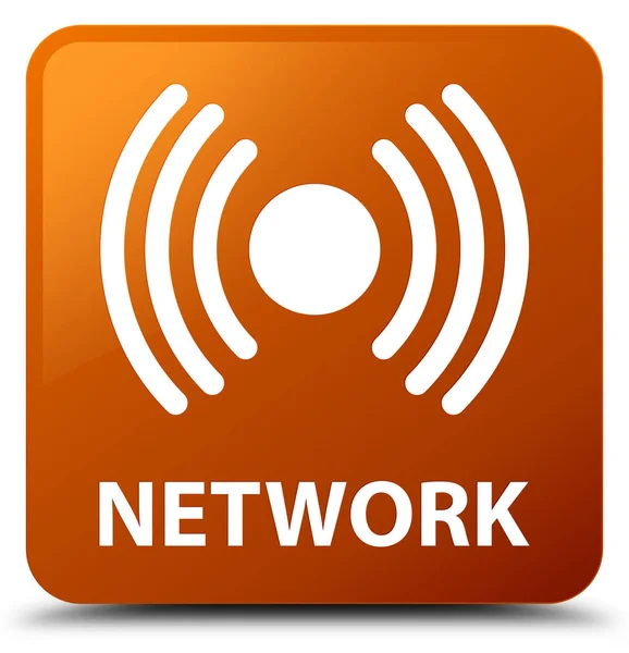 ネットワーク (信号アイコン) 茶色の正方形ボタン — ストック写真