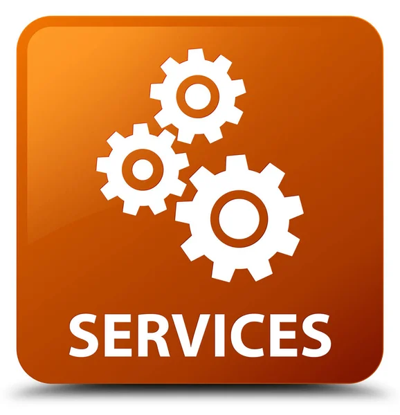 Serviços (ícone de engrenagens) botão quadrado marrom — Fotografia de Stock